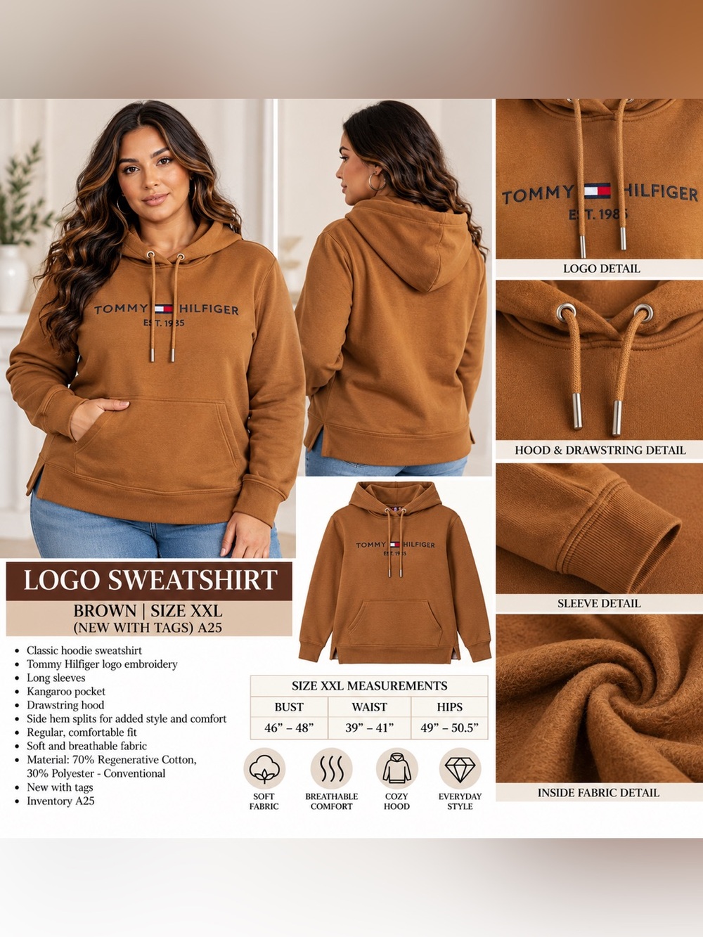 TOMMY HILFIGER LOGO SWEATSHIRT – BROWN SIZE XXL (NEW WITH TAGS) A25
Stay comfor